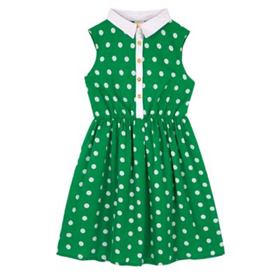 Yumi Girl Green Polka Dot Collar Dress